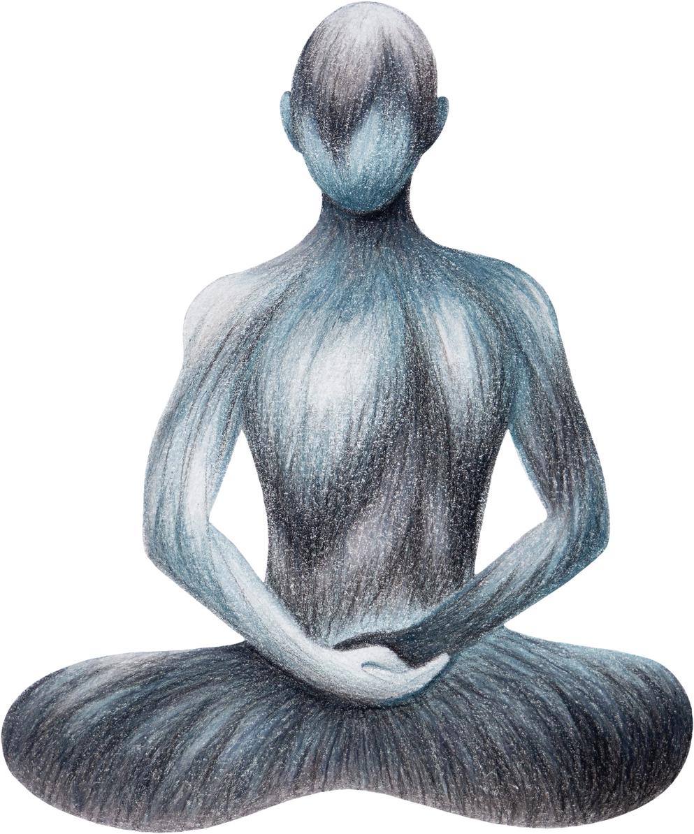 black human body meditation yoga chakra colored pencil illustration